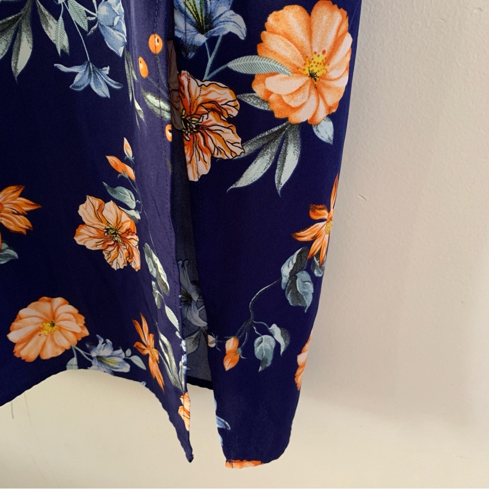 Midi Dress Tie Straps Sweetheart Neck Floral Blue Orange SHEIN Curve Size 2XL - Picture 3 of 5